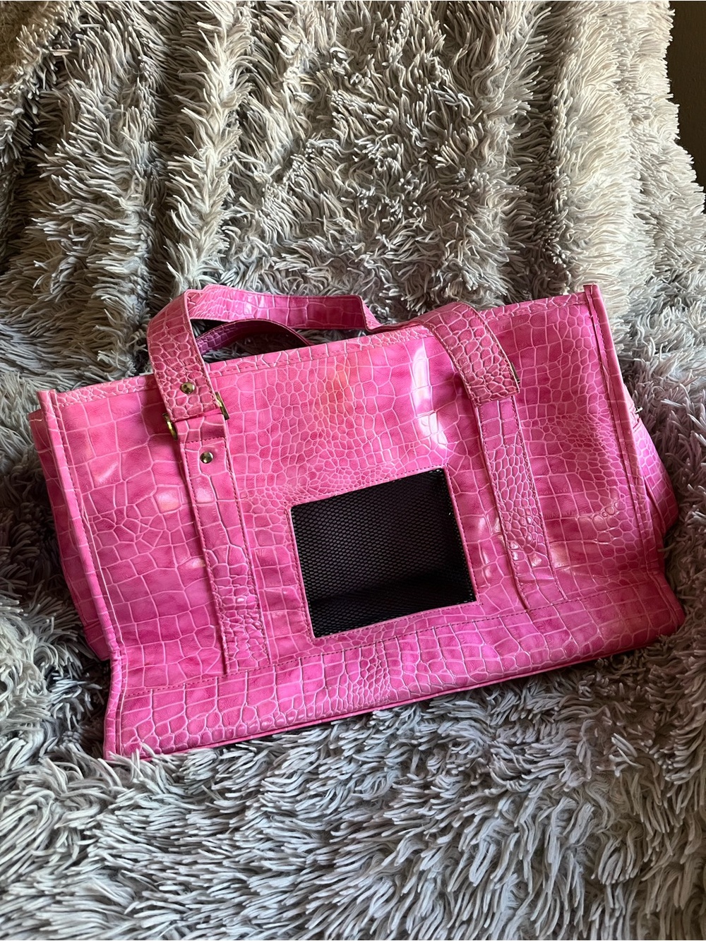Chelsea Paws Pink Faux Alligator Tote Bag (16x11x8)